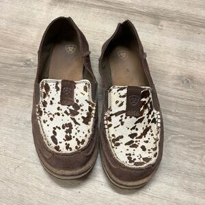 Ariat Brown and White Cow Print Loafers